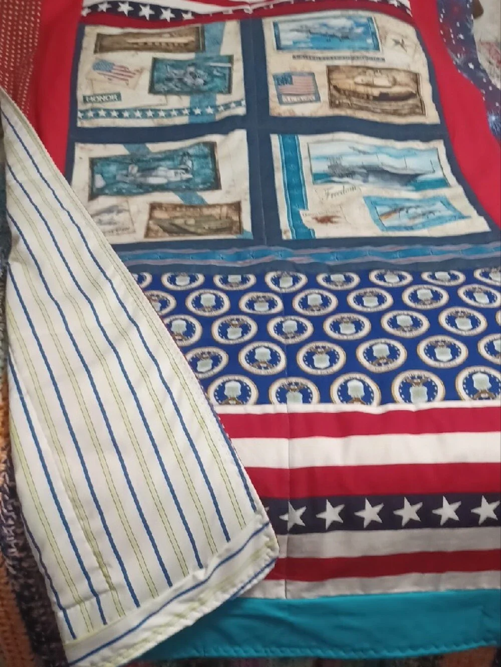 Homemade Patriotic Military Aircraft       Lap Robe W Red, White, And Blue